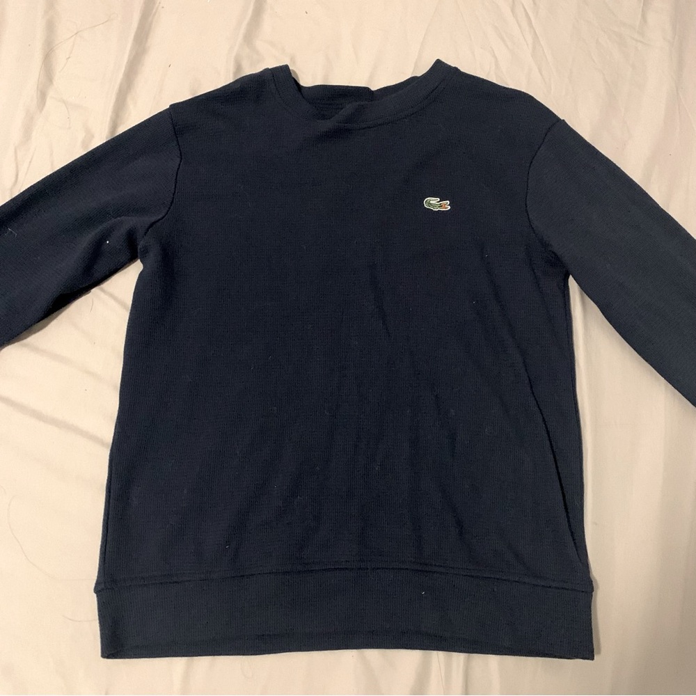 Lacoste Basic Navy Blue Waffle Knit Long Sleeve Tshirts Sweater